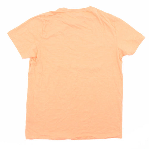 ACW85 Mens Orange Cotton T-Shirt Size M Round Neck - Beach Life, Palm Trees