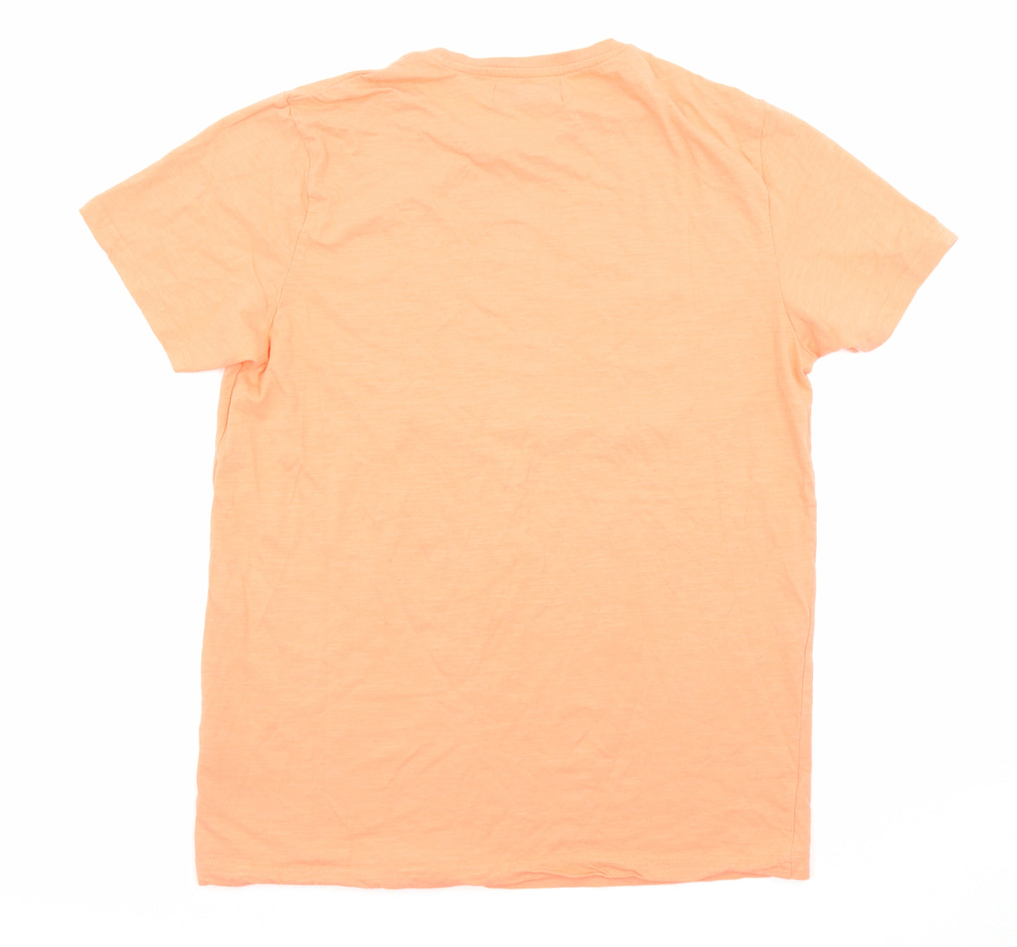ACW85 Mens Orange Cotton T-Shirt Size M Round Neck - Beach Life, Palm Trees