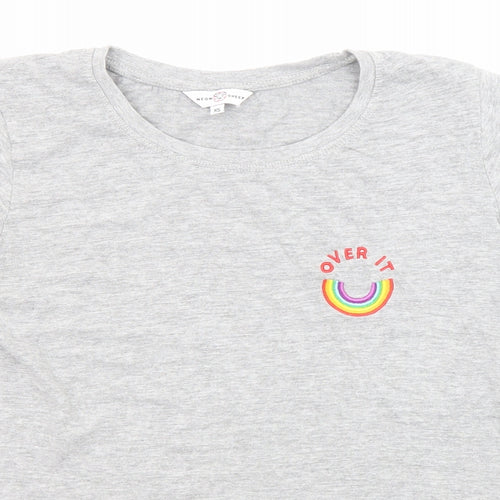 Neon Sheep Womens Green Cotton Jersey T-Shirt Size XS Round Neck - Rainbow Embroidery, Over It