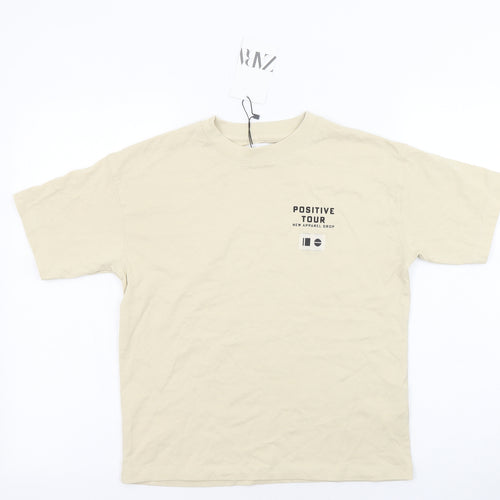 Zara Boys Beige Cotton Basic T-Shirt Size 8-9 Years Round Neck Pullover - Positive Tour