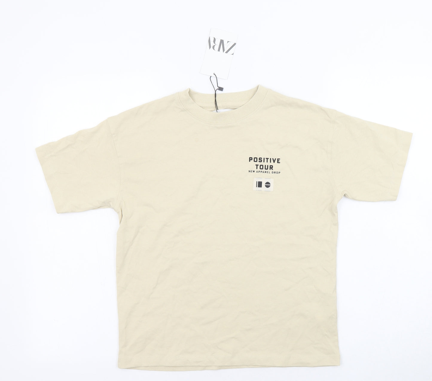 Zara Boys Beige Cotton Basic T-Shirt Size 8-9 Years Round Neck Pullover - Positive Tour