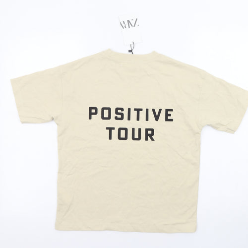 Zara Boys Beige Cotton Basic T-Shirt Size 8-9 Years Round Neck Pullover - Positive Tour