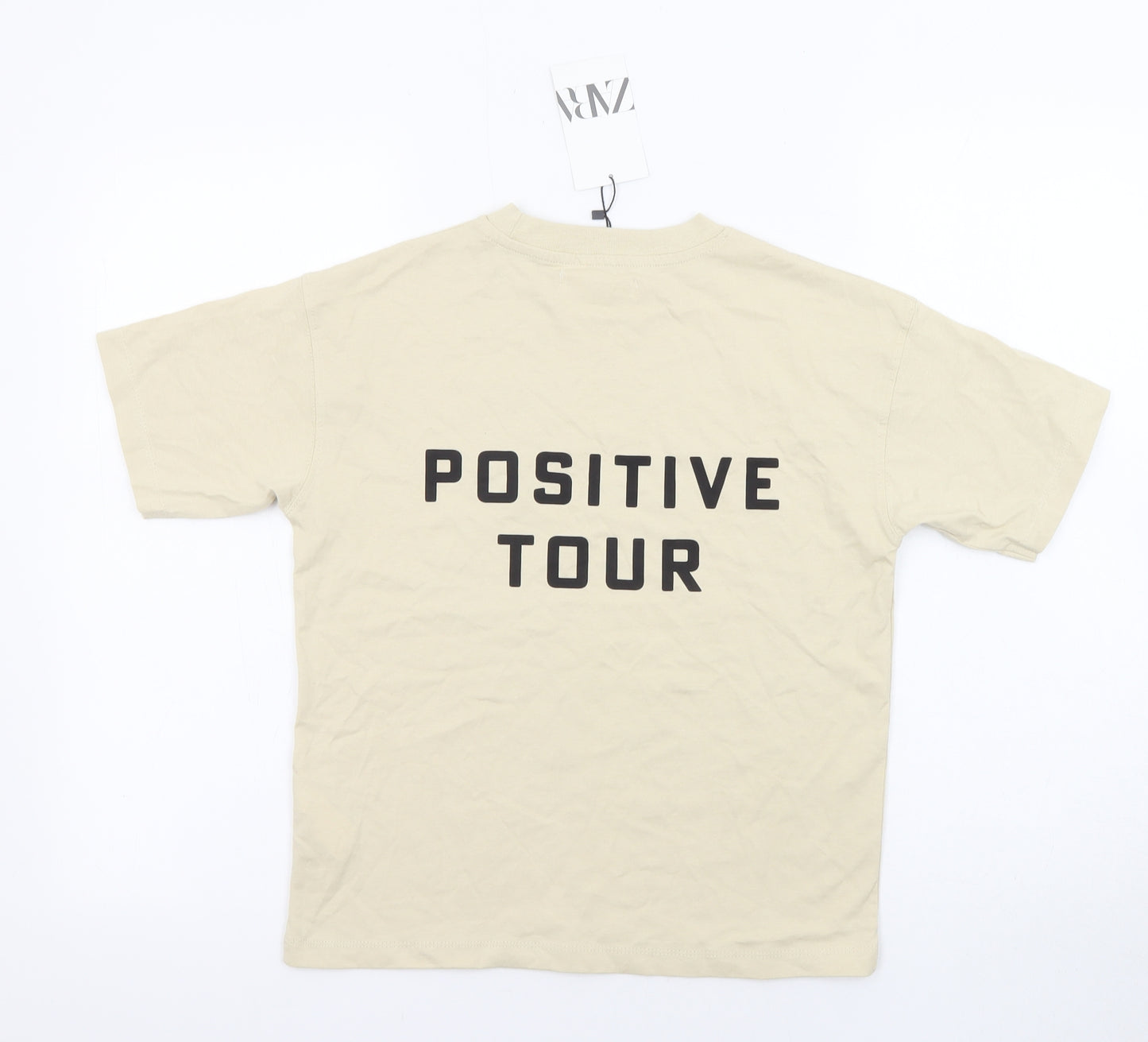 Zara Boys Beige Cotton Basic T-Shirt Size 8-9 Years Round Neck Pullover - Positive Tour