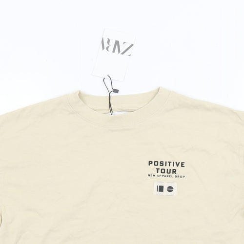 Zara Boys Beige Cotton Basic T-Shirt Size 8-9 Years Round Neck Pullover - Positive Tour