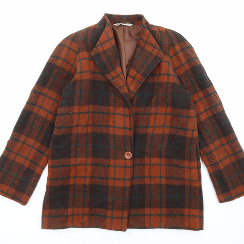 Yves Daincourt Womens Multicoloured Plaid Overcoat Coat Size 10 Button