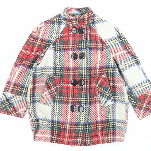 River Island Womens Multicoloured Plaid Overcoat Coat Size 6 Button