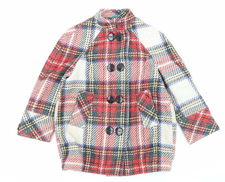 River Island Womens Multicoloured Plaid Overcoat Coat Size 6 Button