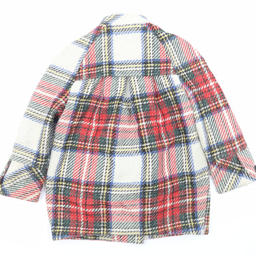 River Island Womens Multicoloured Plaid Overcoat Coat Size 6 Button