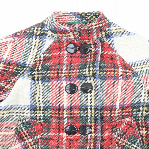 River Island Womens Multicoloured Plaid Overcoat Coat Size 6 Button