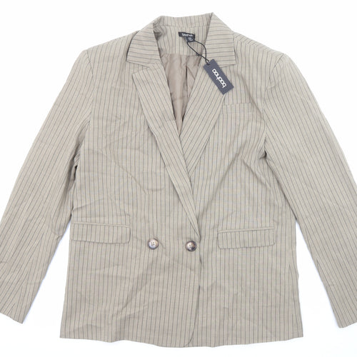 Boohoo Womens Beige Striped Polyester Jacket Suit Jacket Size 10
