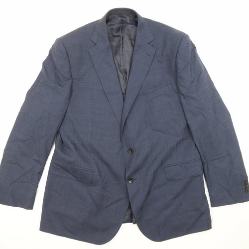 Marks and Spencer Mens Blue Plaid Wool Jacket Suit Jacket Size 44 Regular