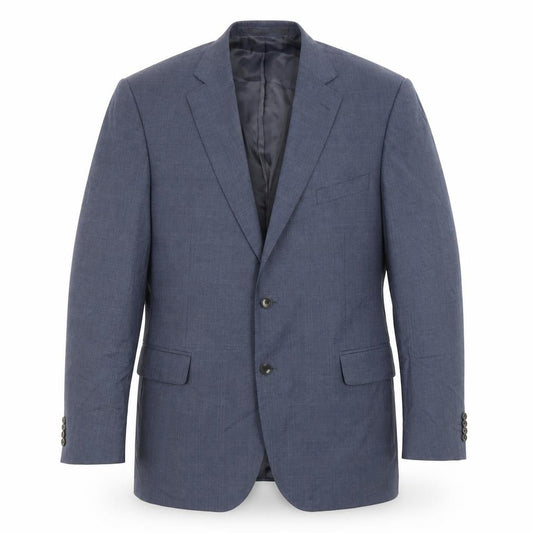 Front view of Marks & Spencer men’s blue plaid wool jacket suit jacket, size 44, regular