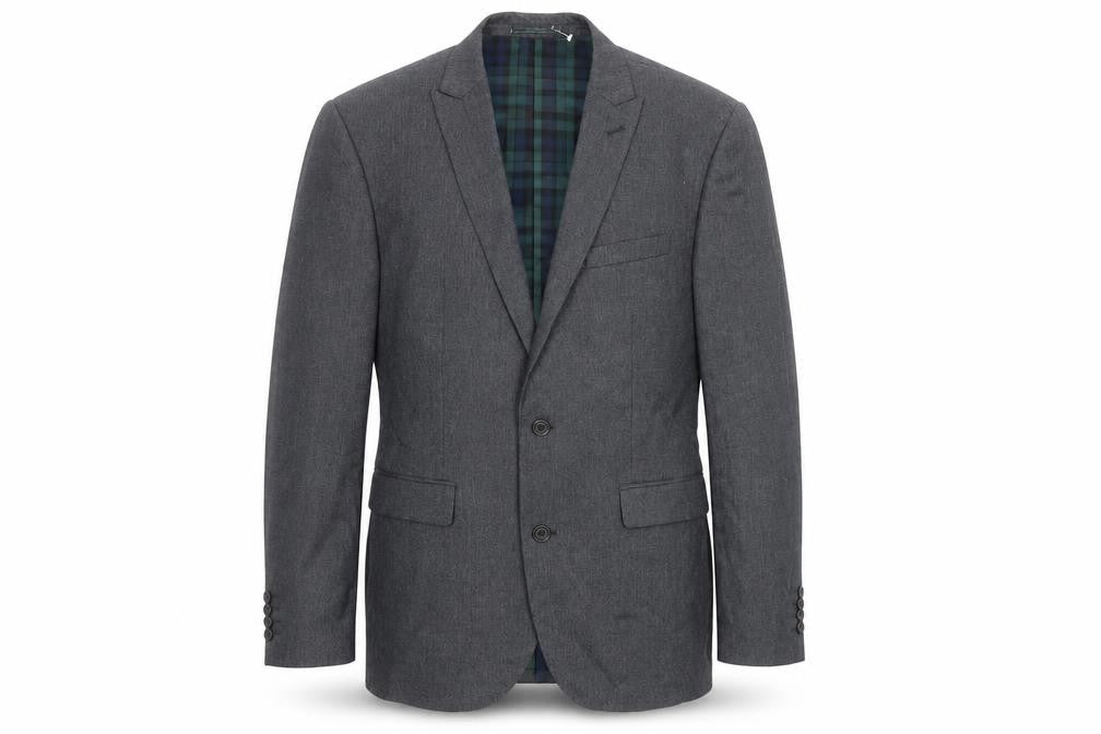 Front view of Next men’s grey check polyester jacket suit jacket, size 40, regular