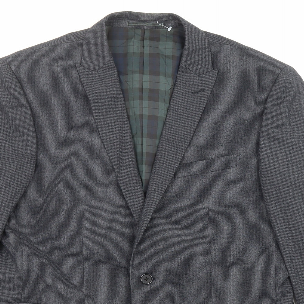 NEXT Mens Grey Check Polyester Jacket Suit Jacket Size 40 Regular