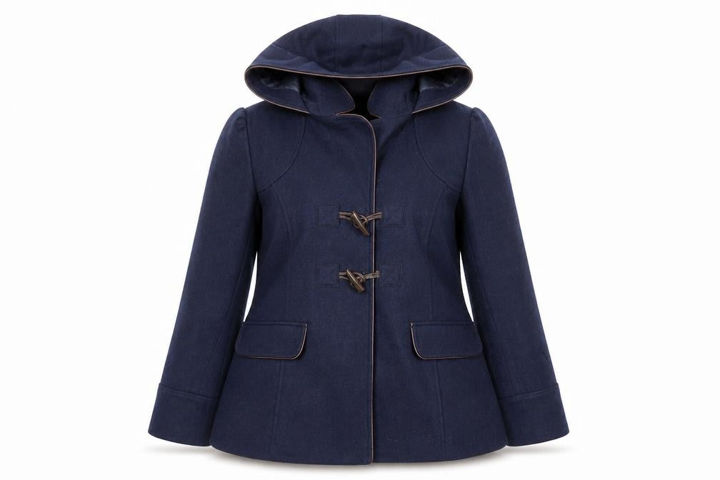 Front view of New Look women’s blue overcoat coat, size UK 14, button