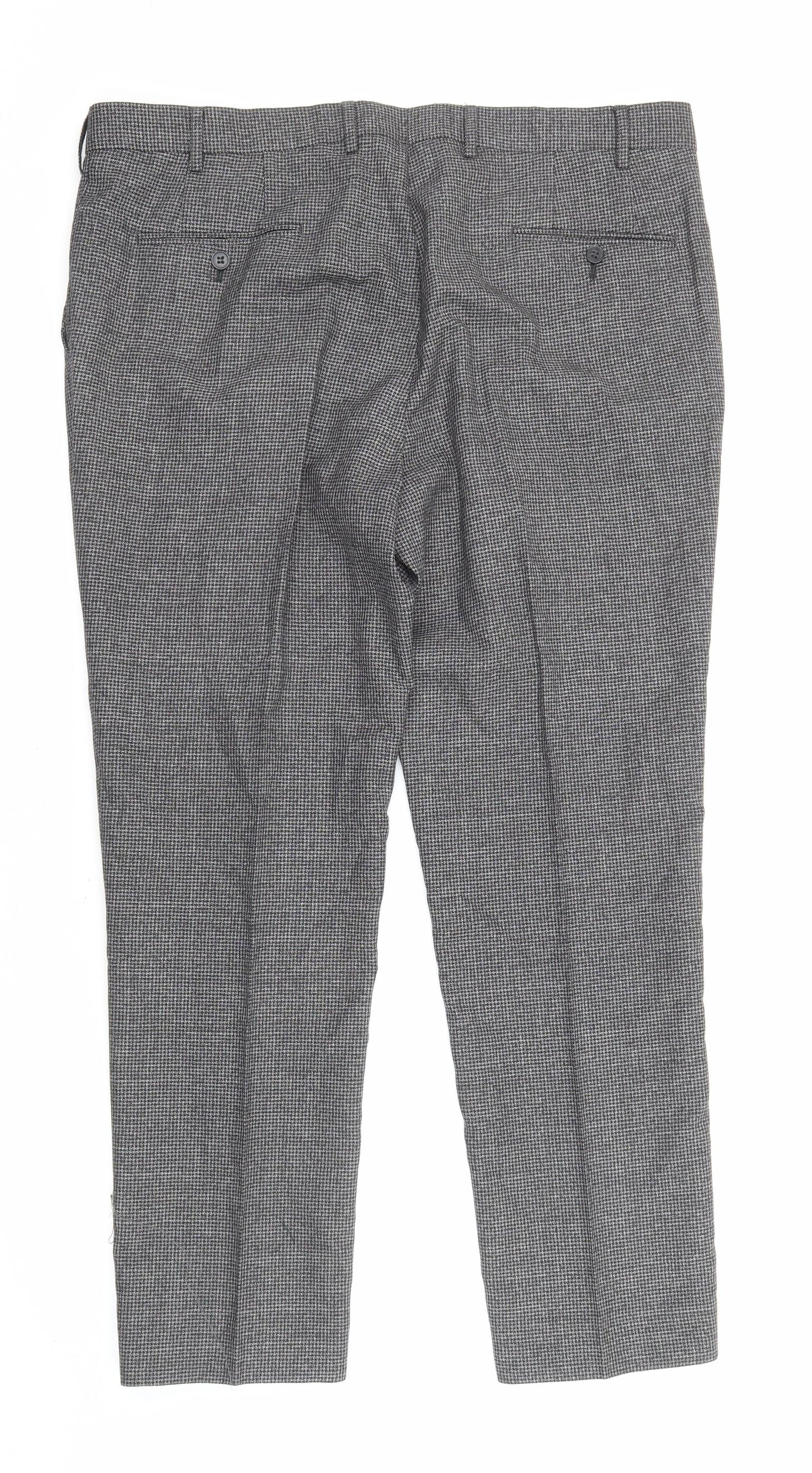 Skopes Mens Grey Geometric Wool Trousers Size 38 in L29 in Regular Zip