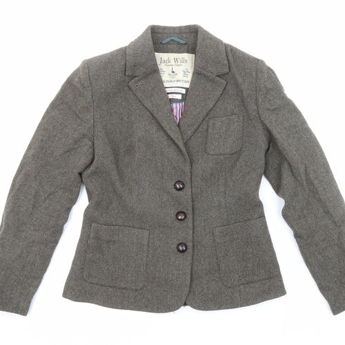 Jack Wills Womens Green Herringbone Wool Jacket Suit Jacket Size 8