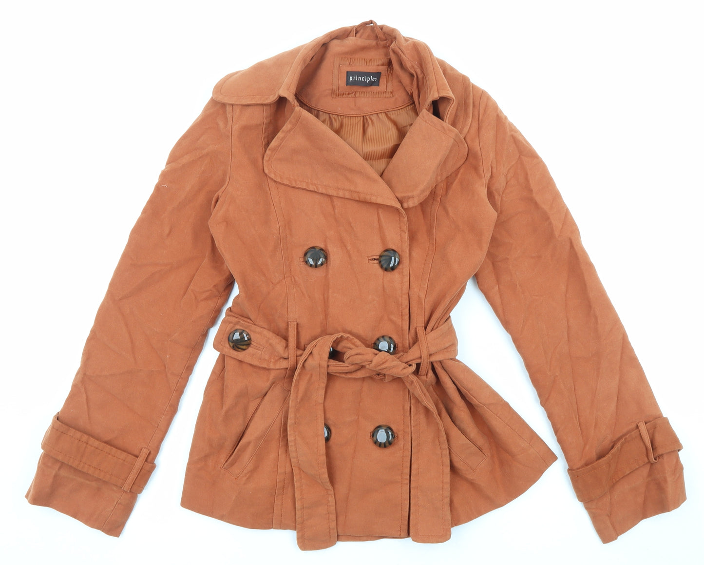 Principles Womens Orange Puffer Jacket Coat Size 10 Button