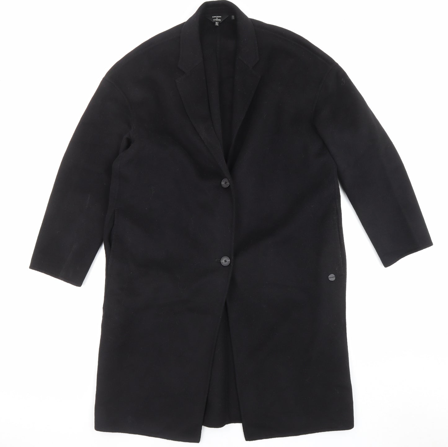 Superdry Womens Black Overcoat Coat Size 12 Button