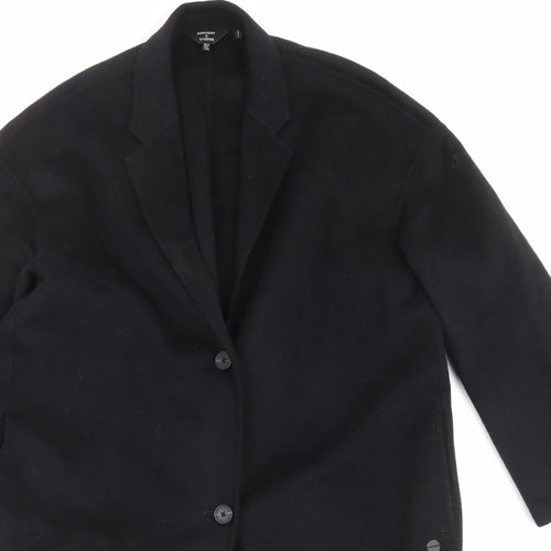 Superdry Womens Black Overcoat Coat Size 12 Button