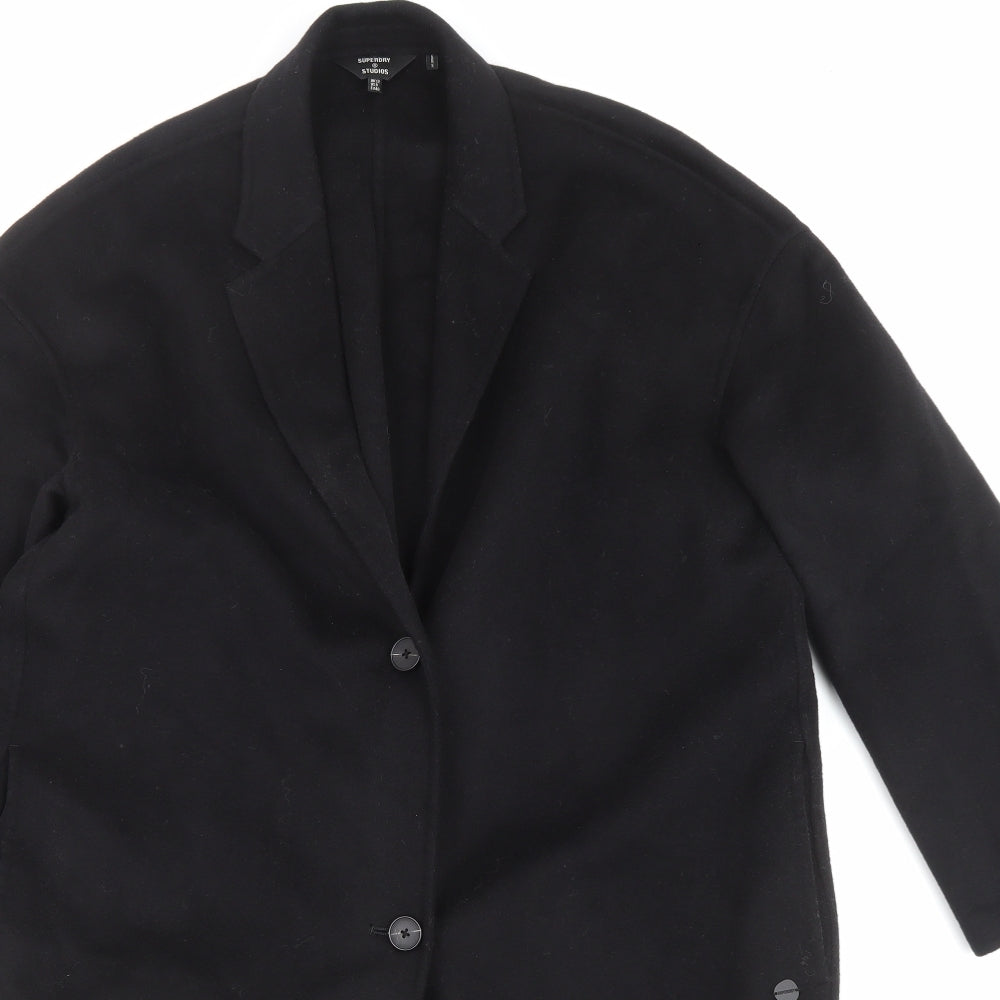 Superdry Womens Black Overcoat Coat Size 12 Button