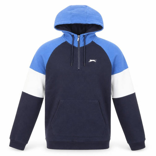 Front view of Slazenger men’s blue polyimide pullover hoodie, size S, - logo embroidery