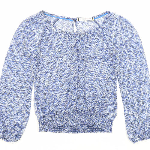 Principles Womens Blue Geometric Polyester Basic Blouse Size 8 Crew Neck - Elastic Waist