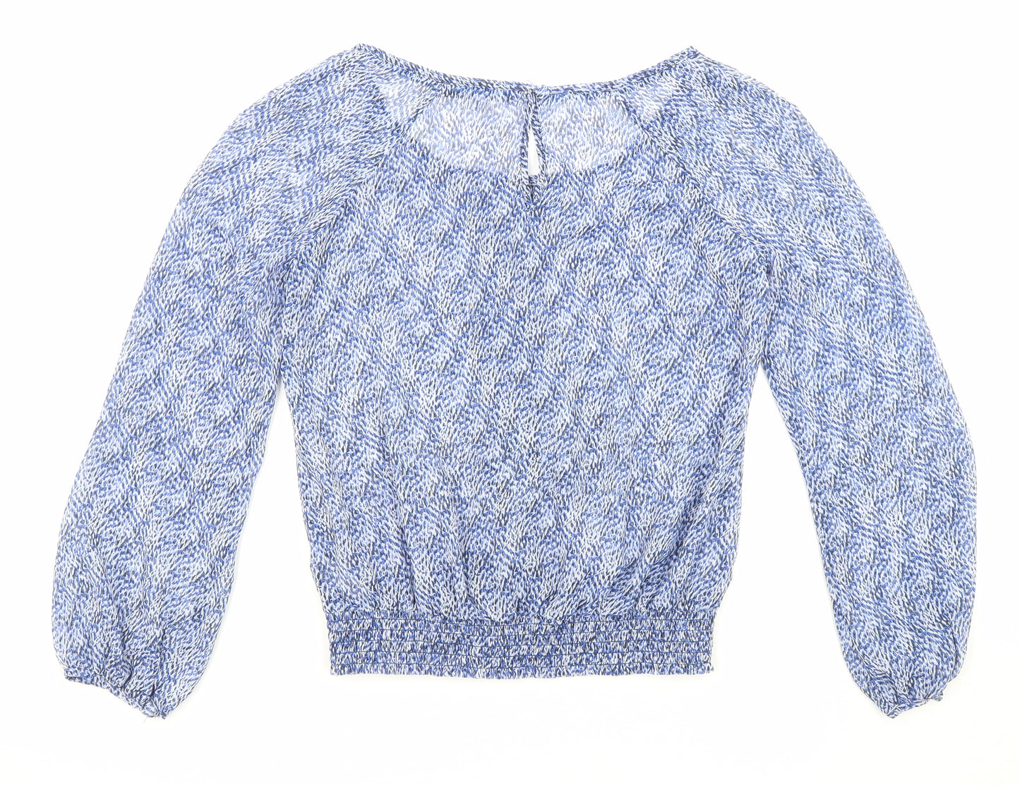 Principles Womens Blue Geometric Polyester Basic Blouse Size 8 Crew Neck - Elastic Waist