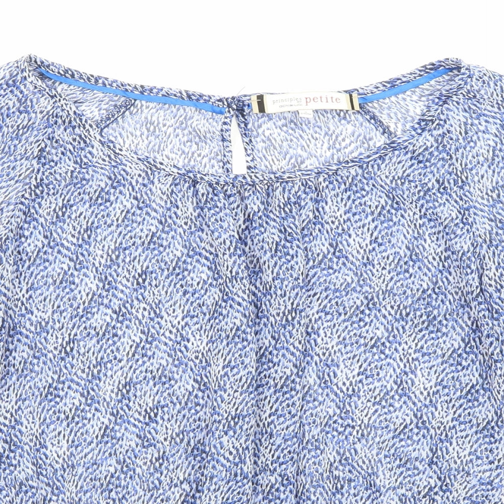 Principles Womens Blue Geometric Polyester Basic Blouse Size 8 Crew Neck - Elastic Waist