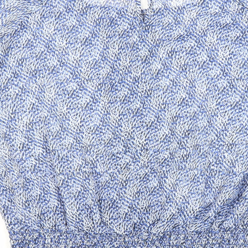 Principles Womens Blue Geometric Polyester Basic Blouse Size 8 Crew Neck - Elastic Waist