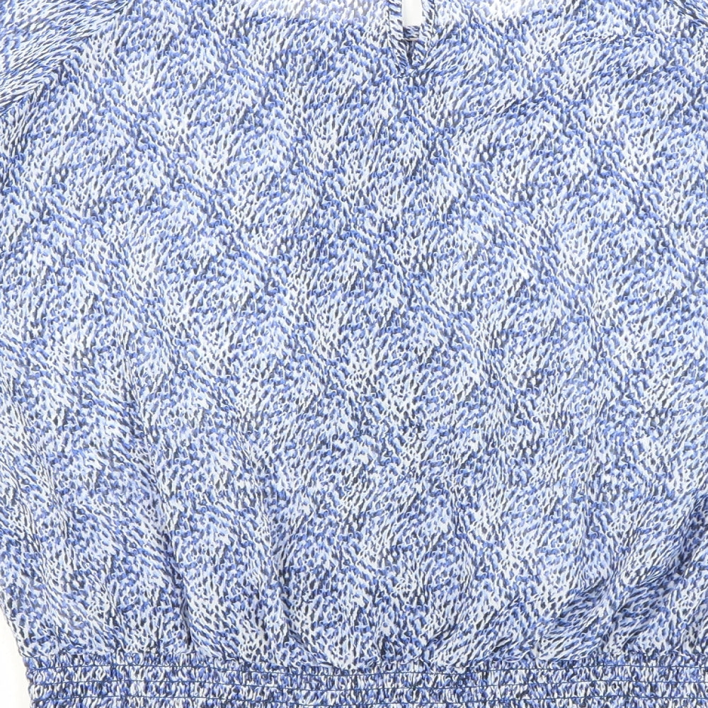 Principles Womens Blue Geometric Polyester Basic Blouse Size 8 Crew Neck - Elastic Waist
