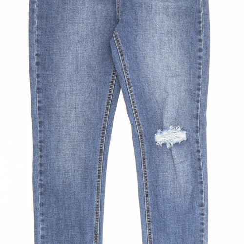 PRETTYLITTLETHING Womens Blue Cotton Straight Jeans Size 10 L30 in Regular Zip - Slit Leg