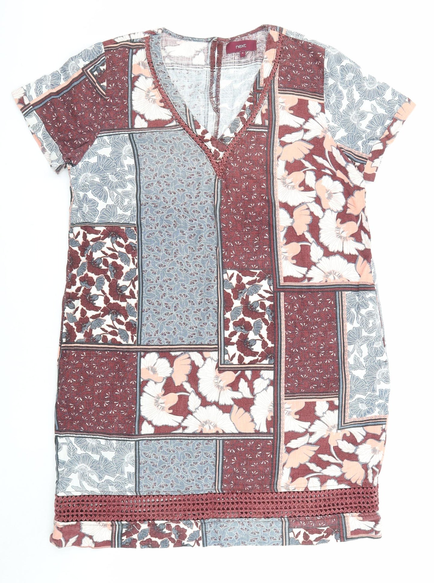 NEXT Womens Multicoloured Floral Linen T-Shirt Dress Size 16 V-Neck Button
