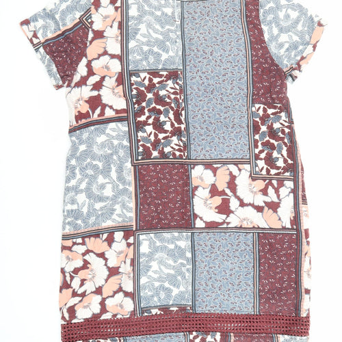NEXT Womens Multicoloured Floral Linen T-Shirt Dress Size 16 V-Neck Button