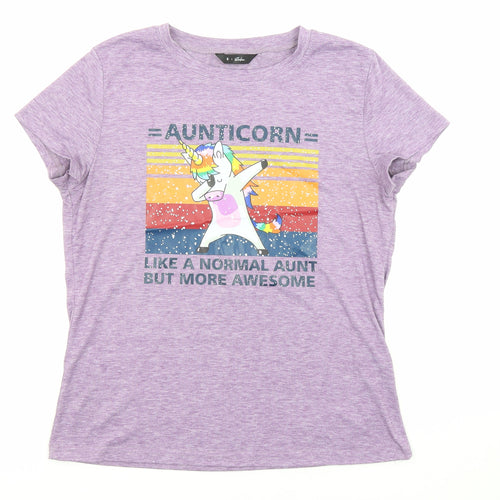 Soulmia Womens Purple Polyester Jersey T-Shirt Size S Roll Neck - Unicorn, Like a normal aunt but more awesome