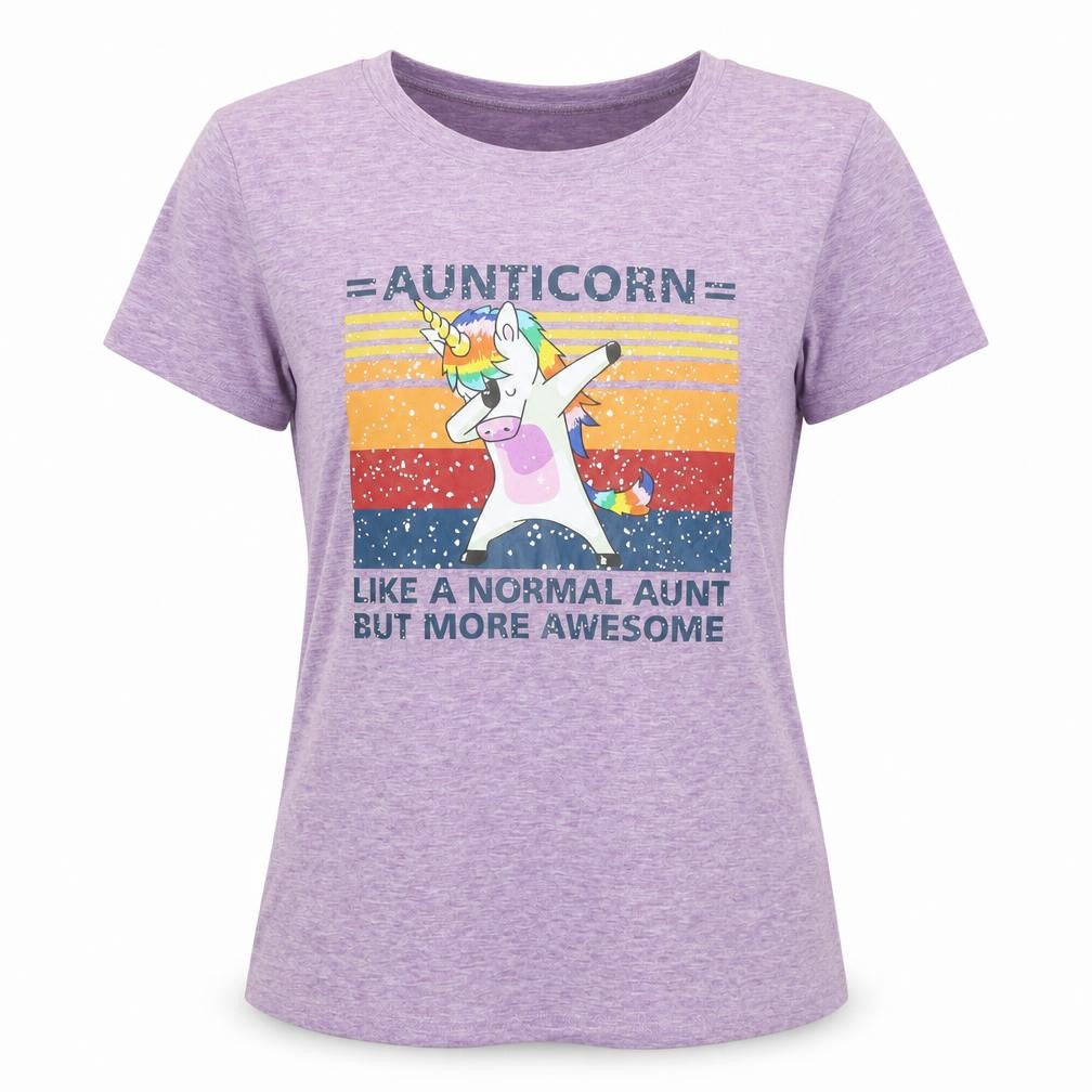 Soulmia Womens Purple Polyester Jersey T-Shirt Size S Roll Neck - Unicorn, Like a normal aunt but more awesome