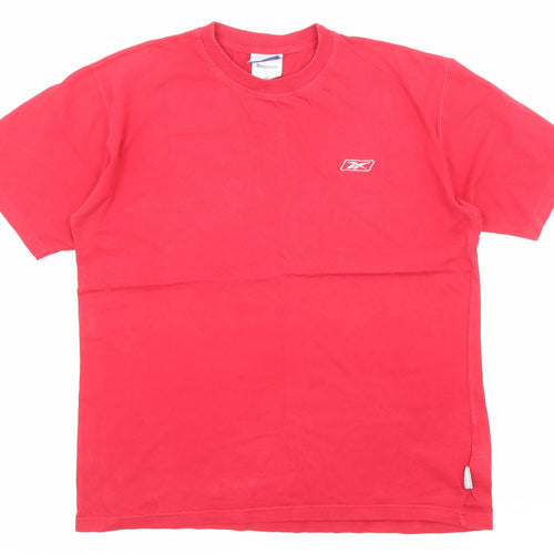 Reebok Mens Red Cotton T-Shirt Size M Roll Neck - Logo