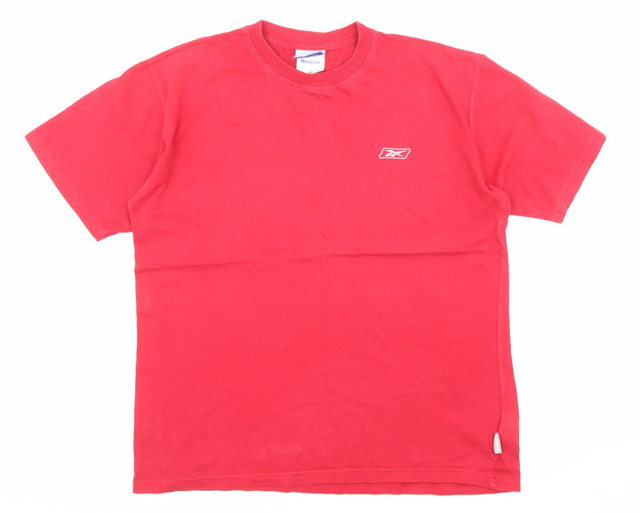 Reebok Mens Red Cotton T-Shirt Size M Roll Neck - Logo