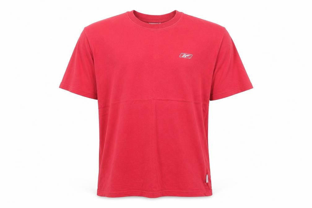 Reebok Mens Red Cotton T-Shirt Size M Roll Neck - Logo