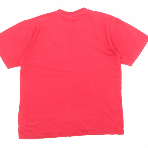 Reebok Mens Red Cotton T-Shirt Size M Roll Neck - Logo