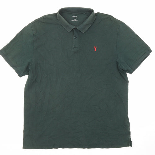 NEXT Mens Green Cotton Polo Size XL Collared Button - Logo Embroidery