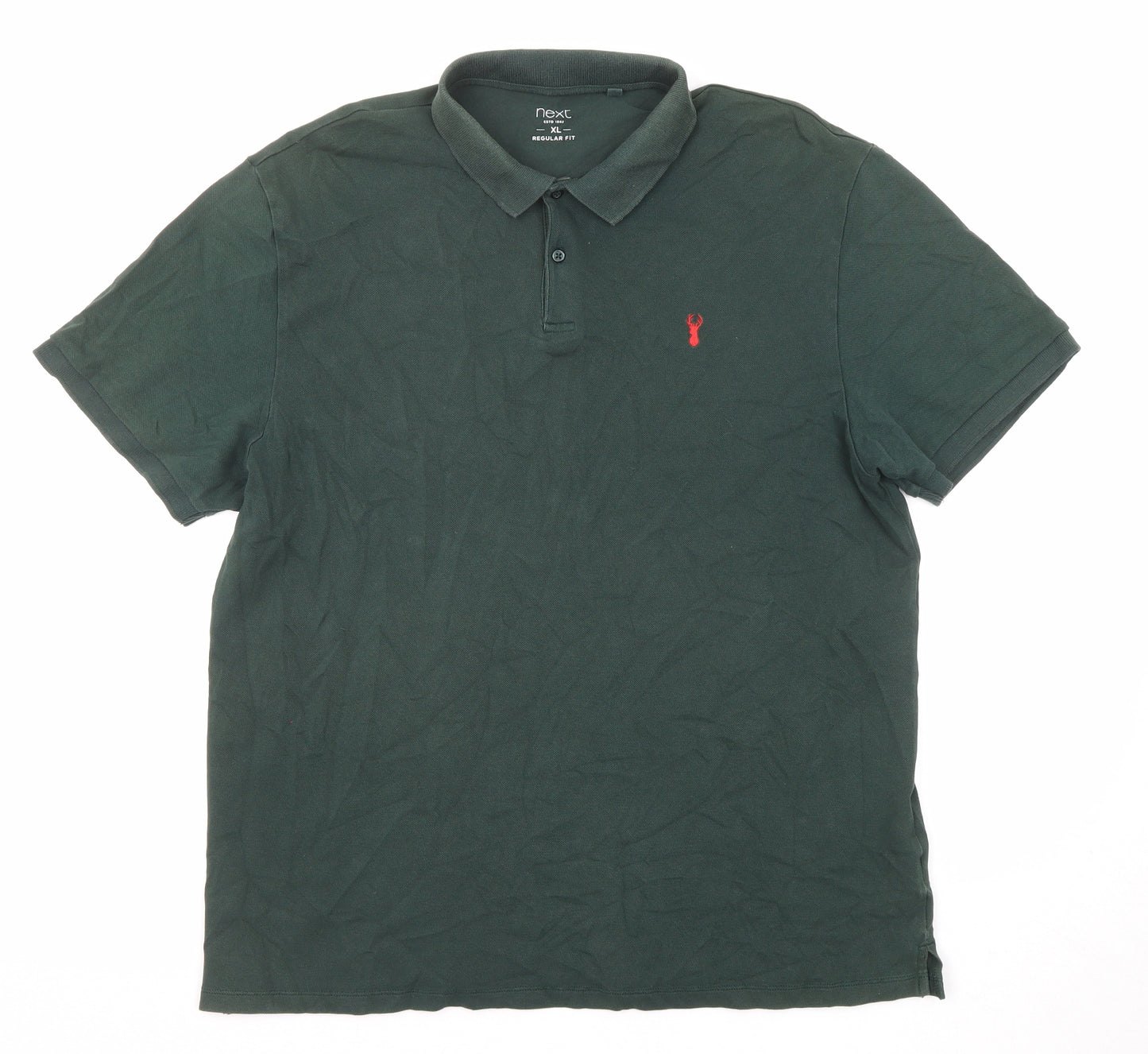 NEXT Mens Green Cotton Polo Size XL Collared Button - Logo Embroidery