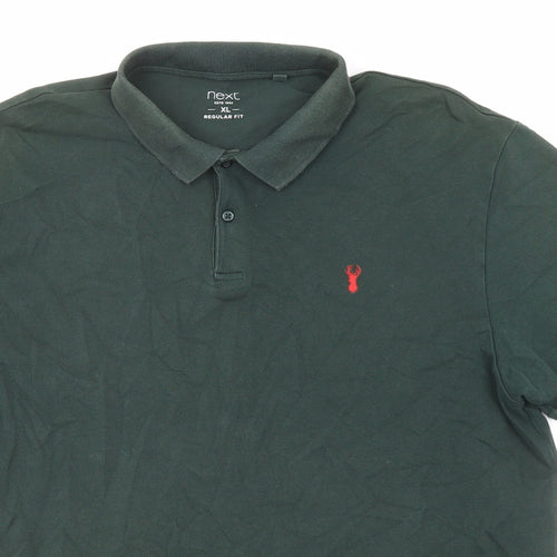 NEXT Mens Green Cotton Polo Size XL Collared Button - Logo Embroidery