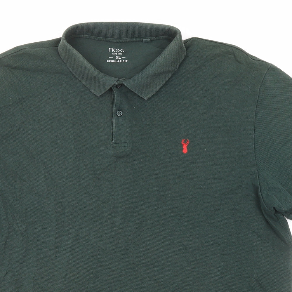 NEXT Mens Green Cotton Polo Size XL Collared Button - Logo Embroidery