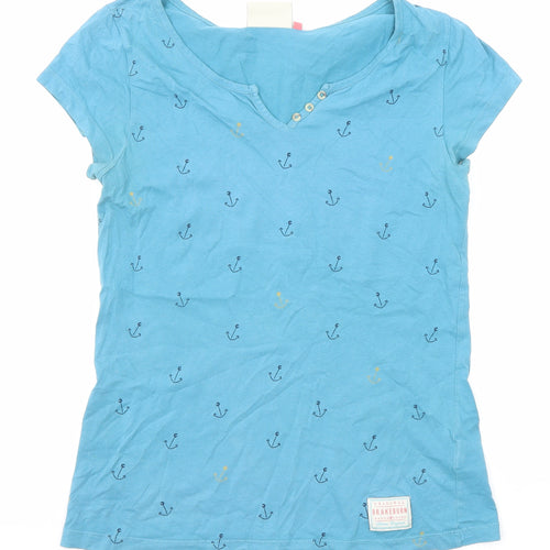 Brakeburn Womens Blue Cotton Basic T-Shirt Size 8 Henley - Anchors