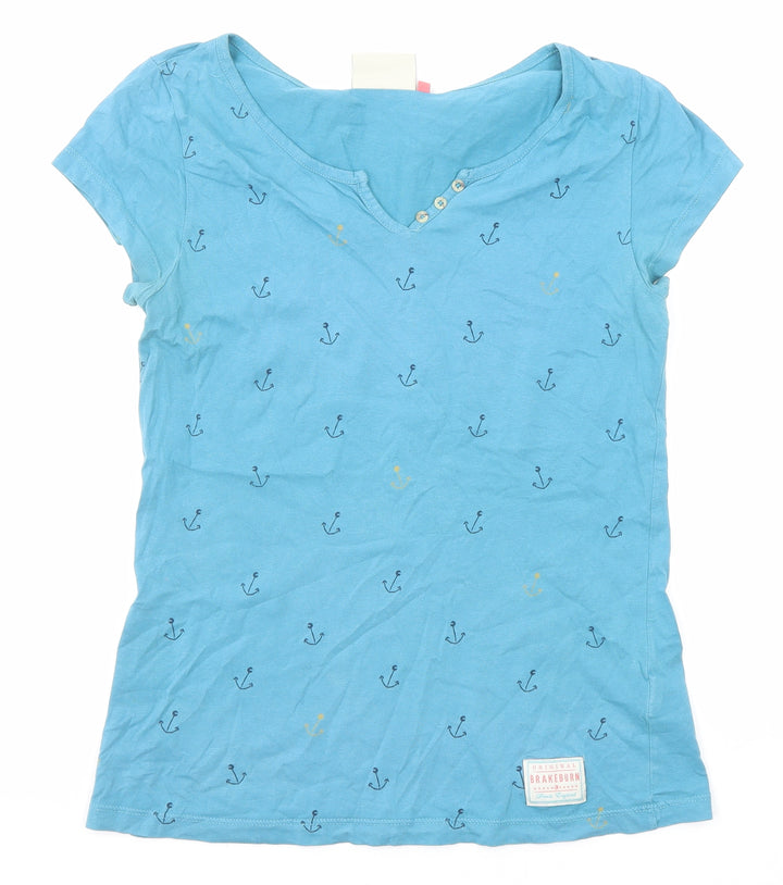 Brakeburn Womens Blue Cotton Basic T-Shirt Size 8 Henley - Anchors