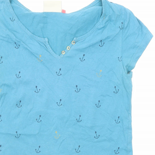 Brakeburn Womens Blue Cotton Basic T-Shirt Size 8 Henley - Anchors