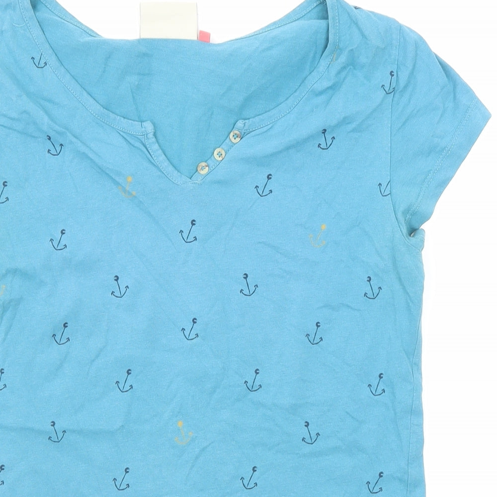 Brakeburn Womens Blue Cotton Basic T-Shirt Size 8 Henley - Anchors