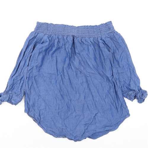Miss Selfridge Womens Blue Viscose Basic Button-Up Size 8 Off the Shoulder - Tie sleeves