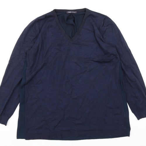 Marks and Spencer Womens Blue Viscose Jersey T-Shirt Size 16 V-Neck - Shear back